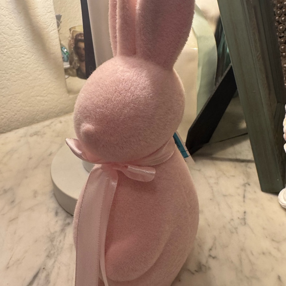 Pink flocked rabbit easter